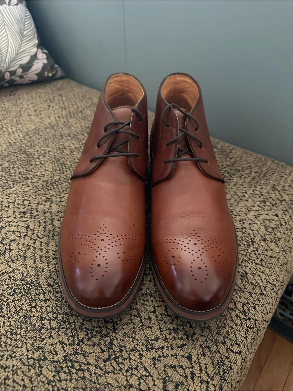 Florsheim Cognac Leather Chukka Boots with Brogue Toe Size 13 3E